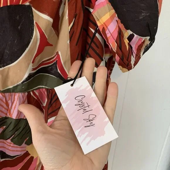 Crystal Sky Womens 3XL Dress Peasant Puff Sleeve Parrot Beachy Tropical Midi NEW - Picture 11 of 12